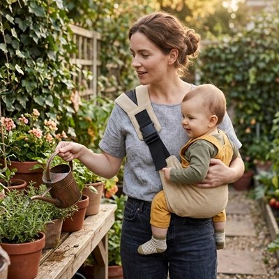 Porte-bébé ergonomique modèle beige - sangle ajustable confort dos
