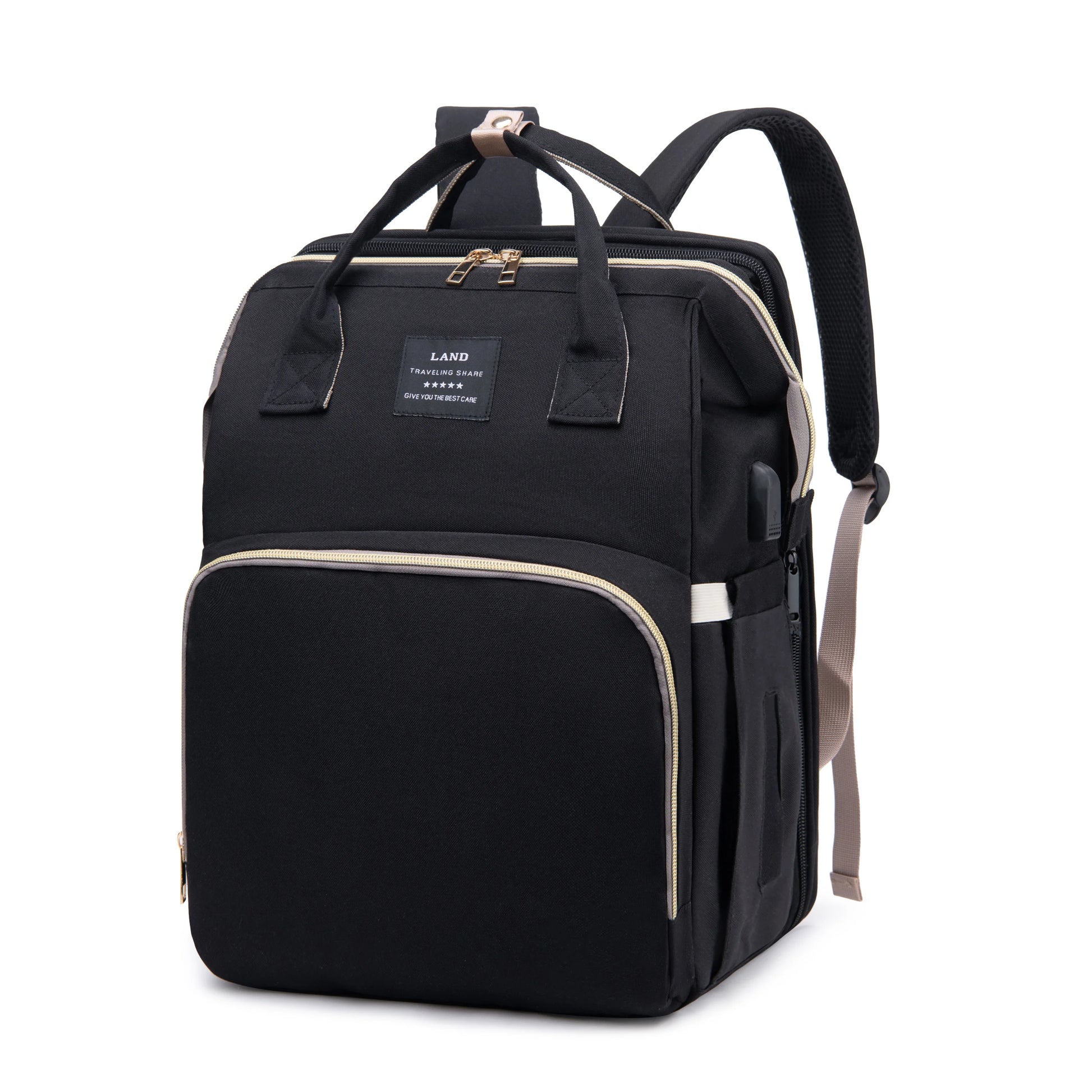 Sac à langer pliable — vue intérieure et compartiments organisés