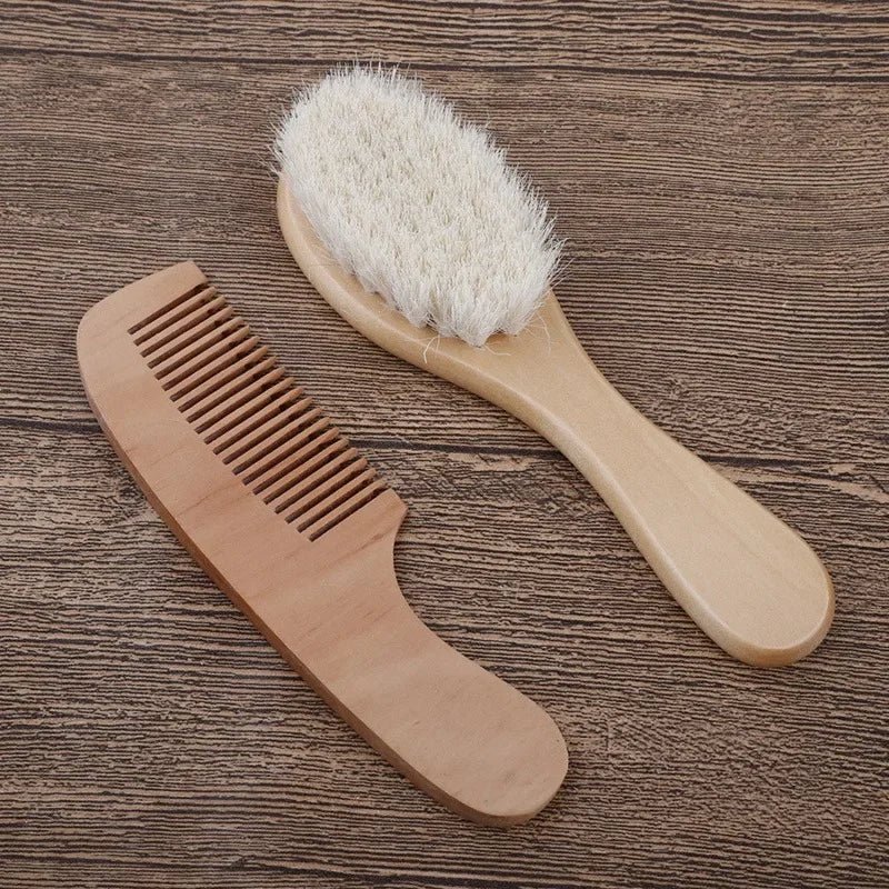 Brosse à cheveux en bois  et peigne en laine pour bébé