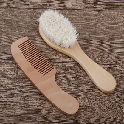 Brosse à cheveux en bois  et peigne en laine pour bébé