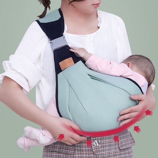 Écharpe de portage bébé — position ventrale sécurisée (déjà bon)